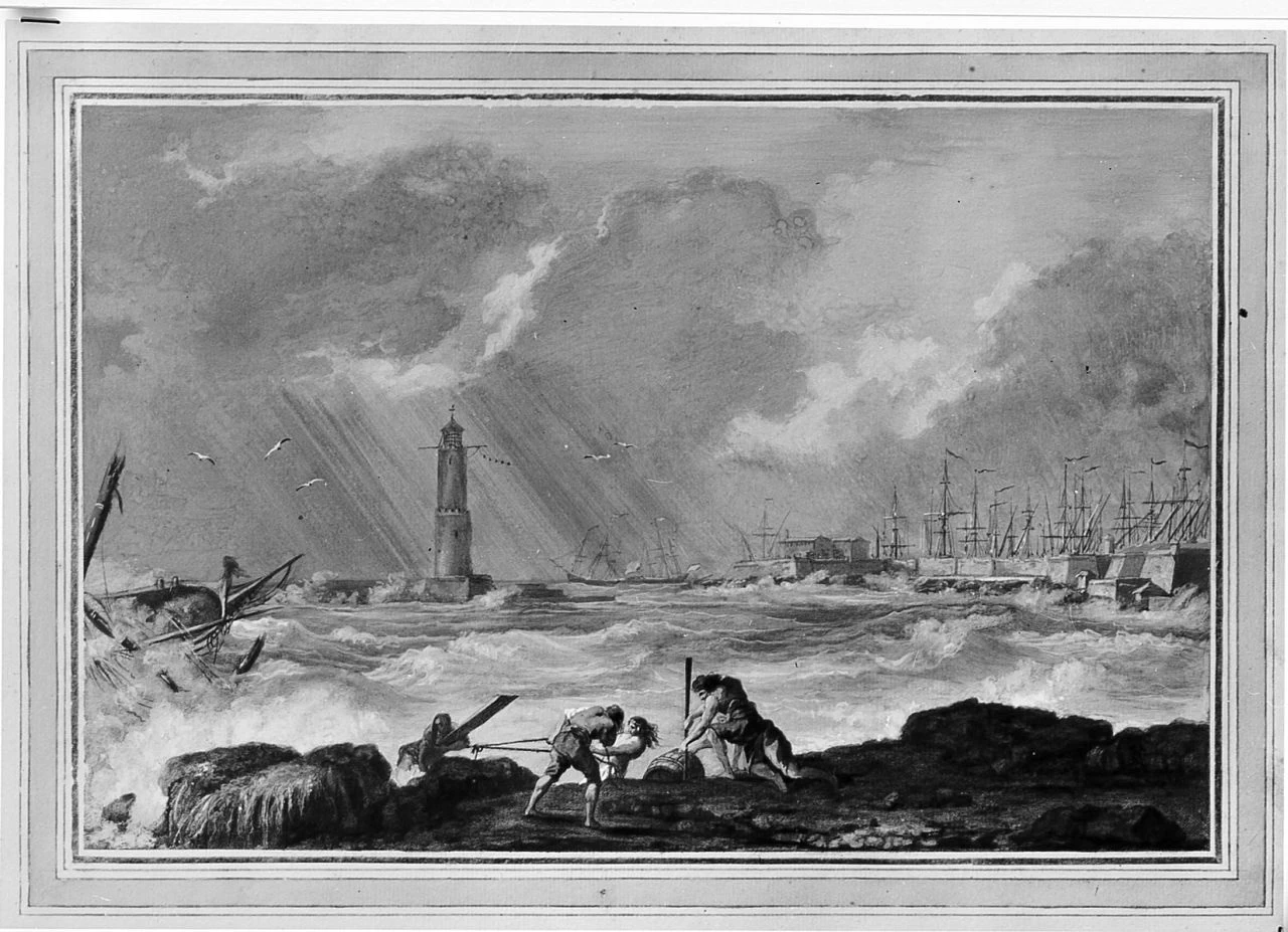 Porto di Livorno con mare in tempesta - Palazzo Pitti, Firenze